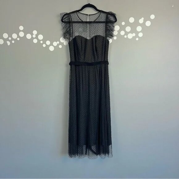 Jason Wu Dresses & Skirts - Jason Wu Black Illusion Dot Mesh Midi Dress Size 6 Sweatheart Bodice